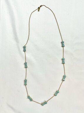 Kate Spade Take A Bow Turquoise Enamel Gold Scatter Station Long Necklace